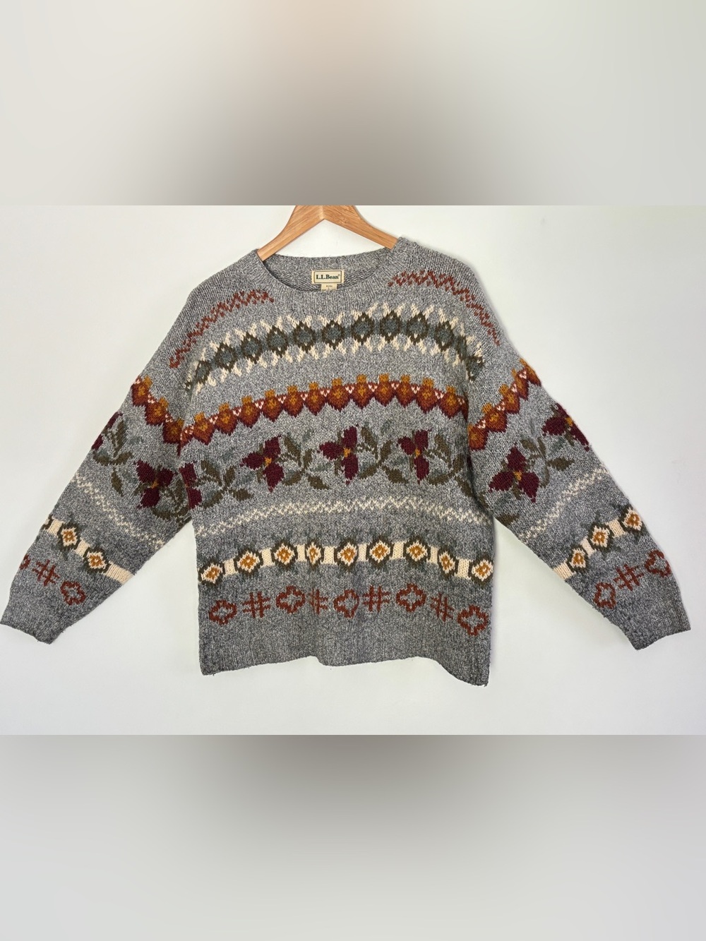 Vintage L.L. Bean Sweater Wool-blend Knit Classic Fair Isle Women's Sz Large E10